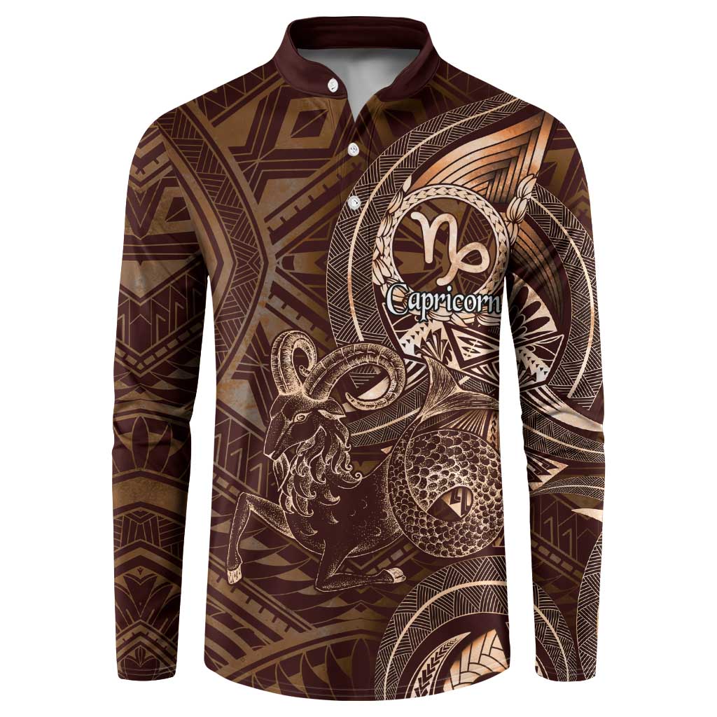 Personalised Polynesia Zodiac Capricorn Button Sweatshirt Galaxy Polynesian Pattern Chest Tattoo Style LT14 Brown - Polynesian Pride