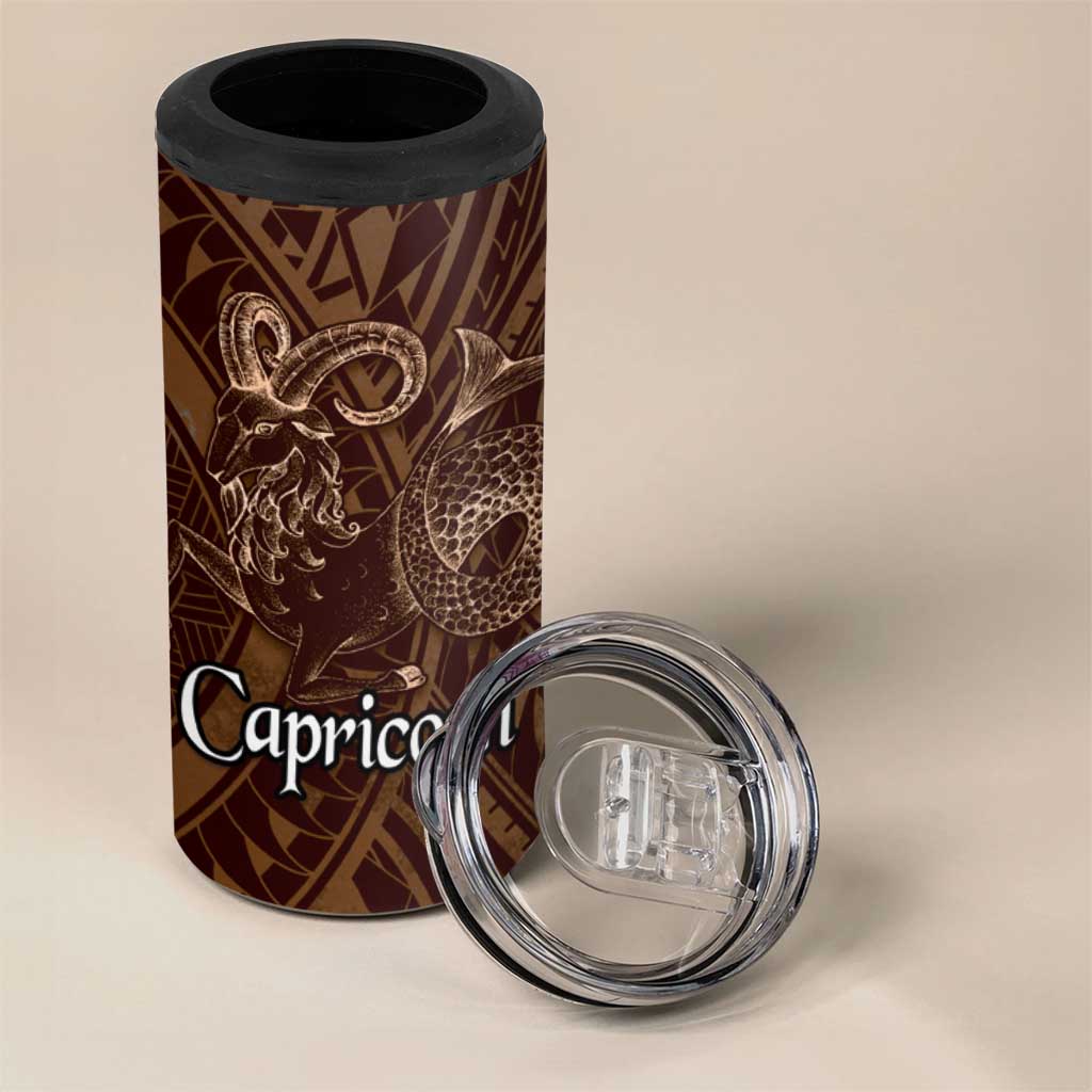 Personalised Polynesia Zodiac Capricorn 4 in 1 Can Cooler Tumbler Galaxy Polynesian Pattern Chest Tattoo Style