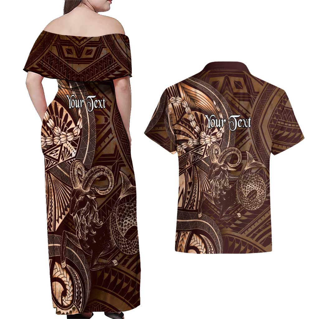 Personalised Polynesia Zodiac Capricorn Couples Matching Off Shoulder Maxi Dress and Hawaiian Shirt Galaxy Polynesian Pattern Chest Tattoo Style LT14 - Polynesian Pride