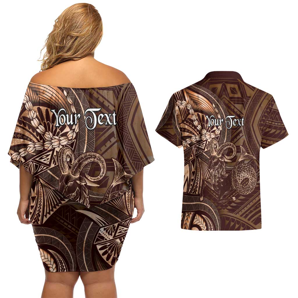 Personalised Polynesia Zodiac Capricorn Couples Matching Off Shoulder Short Dress and Hawaiian Shirt Galaxy Polynesian Pattern Chest Tattoo Style LT14 - Polynesian Pride