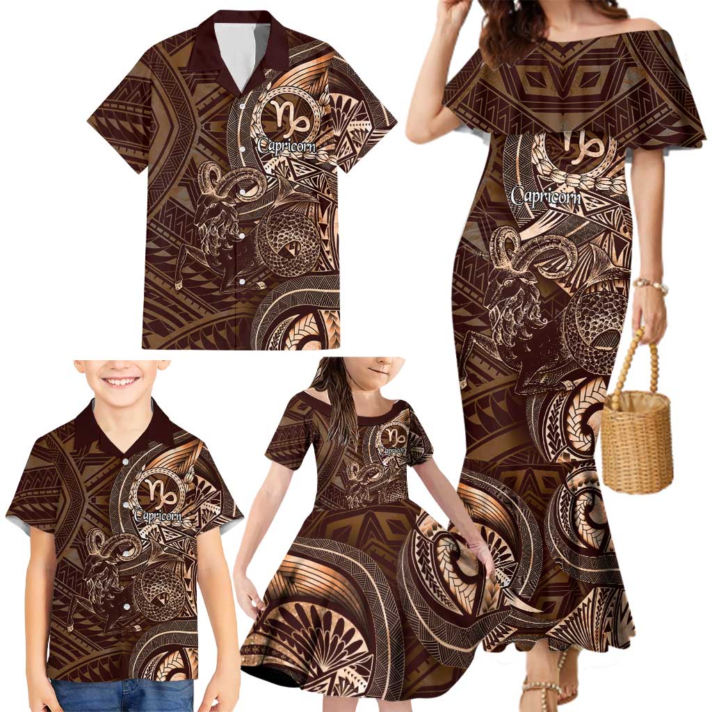 Personalised Polynesia Zodiac Capricorn Family Matching Mermaid Dress and Hawaiian Shirt Galaxy Polynesian Pattern Chest Tattoo Style LT14 - Polynesian Pride