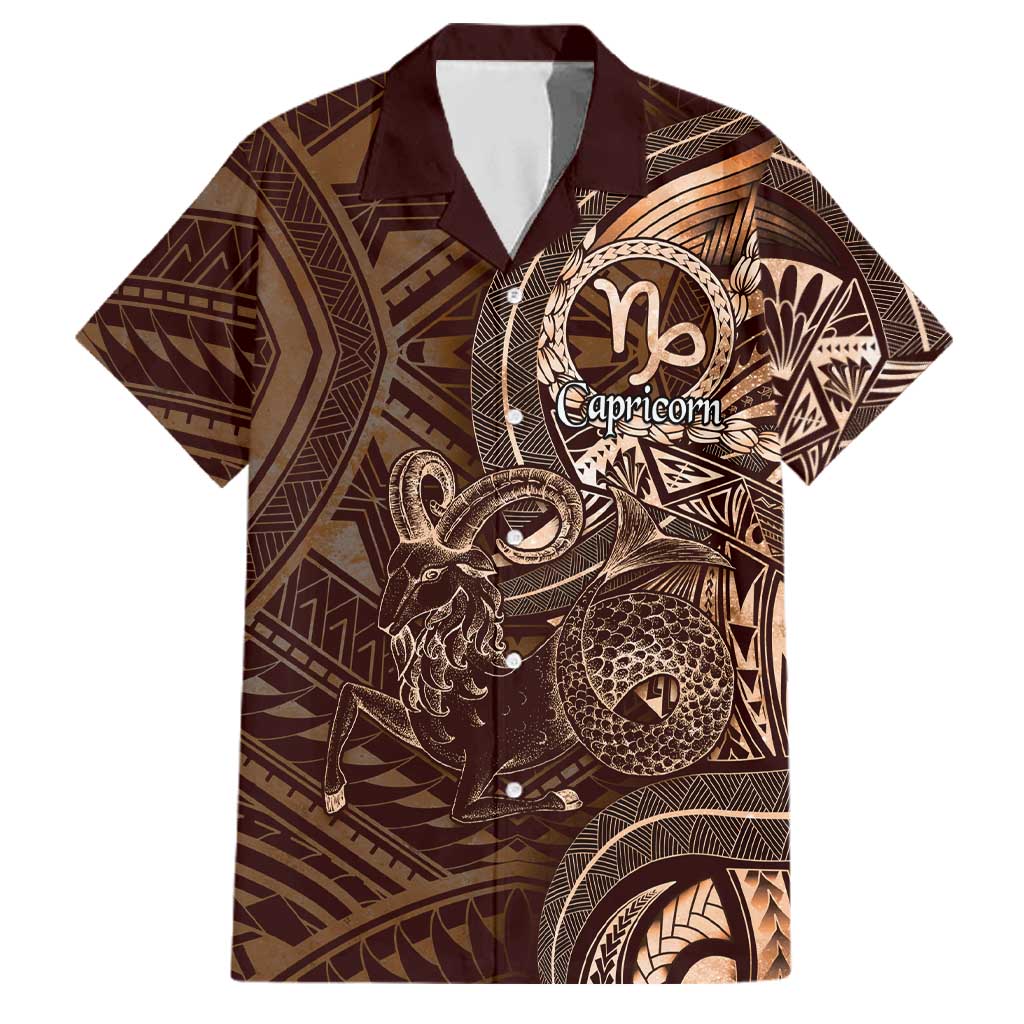 Personalised Polynesia Zodiac Capricorn Family Matching Tank Maxi Dress and Hawaiian Shirt Galaxy Polynesian Pattern Chest Tattoo Style LT14 Dad's Shirt - Short Sleeve Brown - Polynesian Pride
