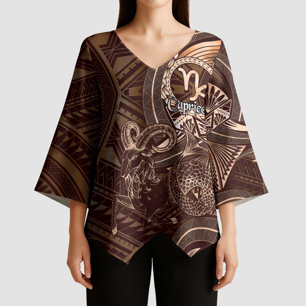 Personalised Polynesia Zodiac Capricorn Kimono Sleeve Blouse Galaxy Polynesian Pattern Chest Tattoo Style LT14 - Polynesian Pride