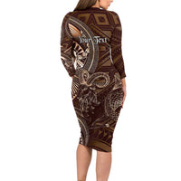 Personalised Polynesia Zodiac Capricorn Long Sleeve Bodycon Dress Galaxy Polynesian Pattern Chest Tattoo Style LT14 - Polynesian Pride
