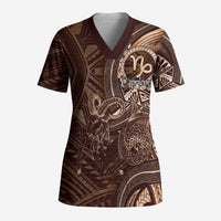 Personalised Polynesia Zodiac Capricorn Scrub Top Galaxy Polynesian Pattern Chest Tattoo Style