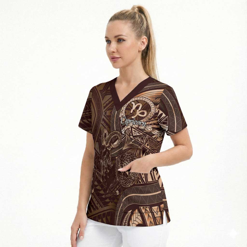 Personalised Polynesia Zodiac Capricorn Scrub Top Galaxy Polynesian Pattern Chest Tattoo Style