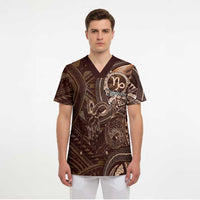 Personalised Polynesia Zodiac Capricorn Scrub Top Galaxy Polynesian Pattern Chest Tattoo Style