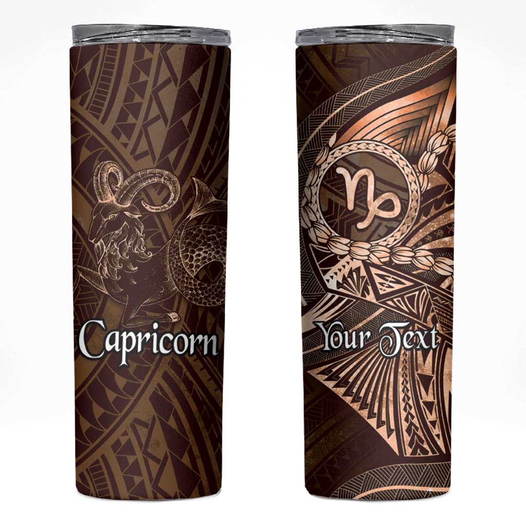 Personalised Polynesia Zodiac Capricorn Skinny Tumbler Galaxy Polynesian Pattern Chest Tattoo Style LT14 Brown - Polynesian Pride