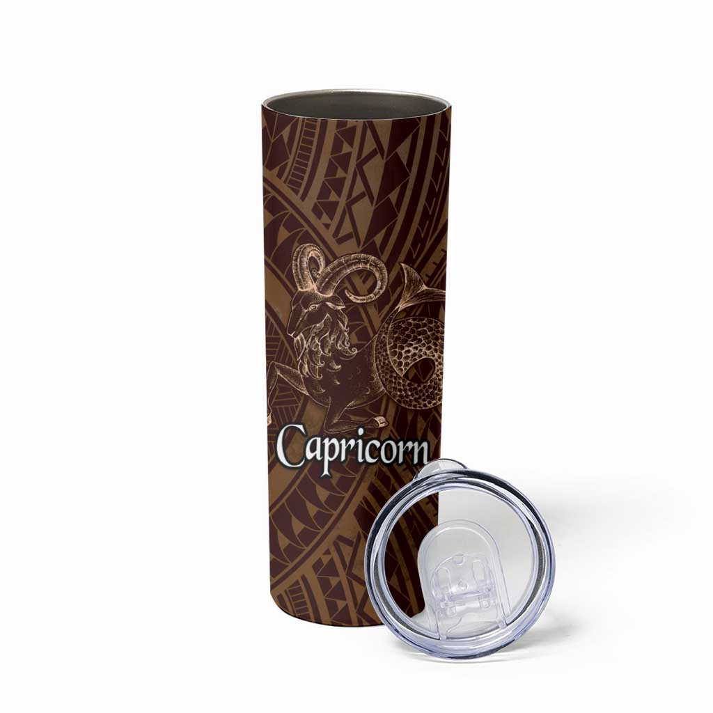 Personalised Polynesia Zodiac Capricorn Skinny Tumbler Galaxy Polynesian Pattern Chest Tattoo Style LT14 - Polynesian Pride