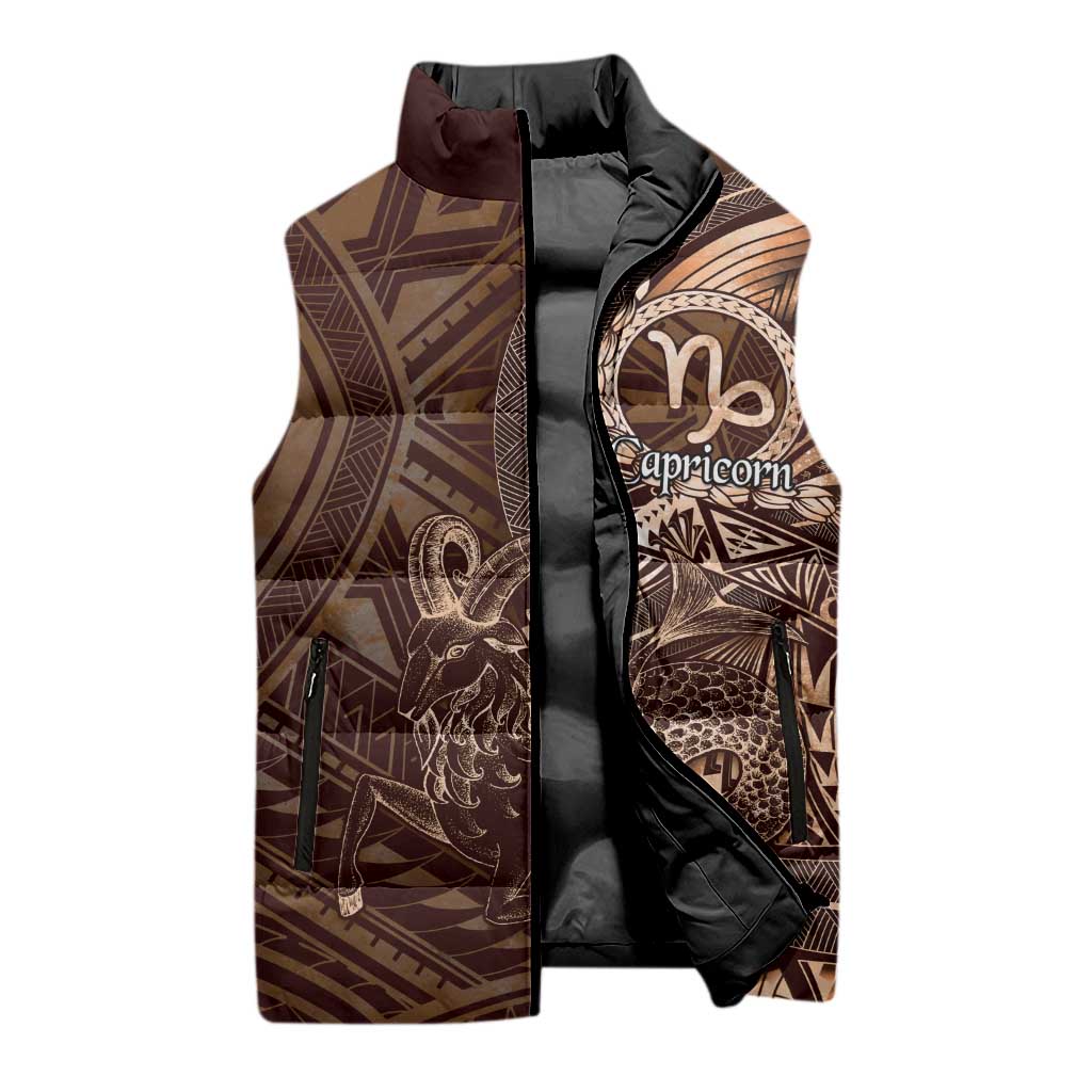 Personalised Polynesia Zodiac Capricorn Sleeveless Puffer Jacket Galaxy Polynesian Pattern Chest Tattoo Style LT14 - Polynesian Pride