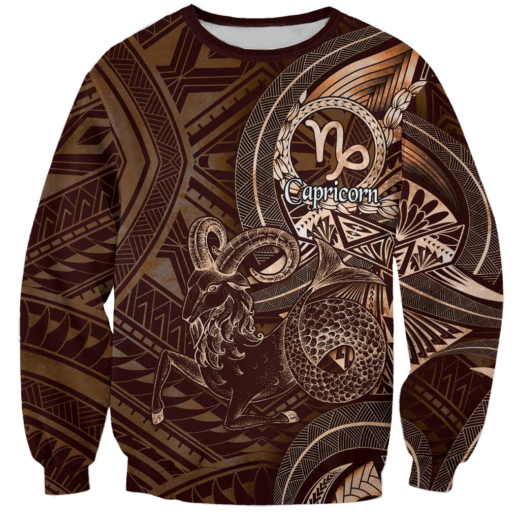 Personalised Polynesia Zodiac Capricorn Sweatshirt Galaxy Polynesian Pattern Chest Tattoo Style
