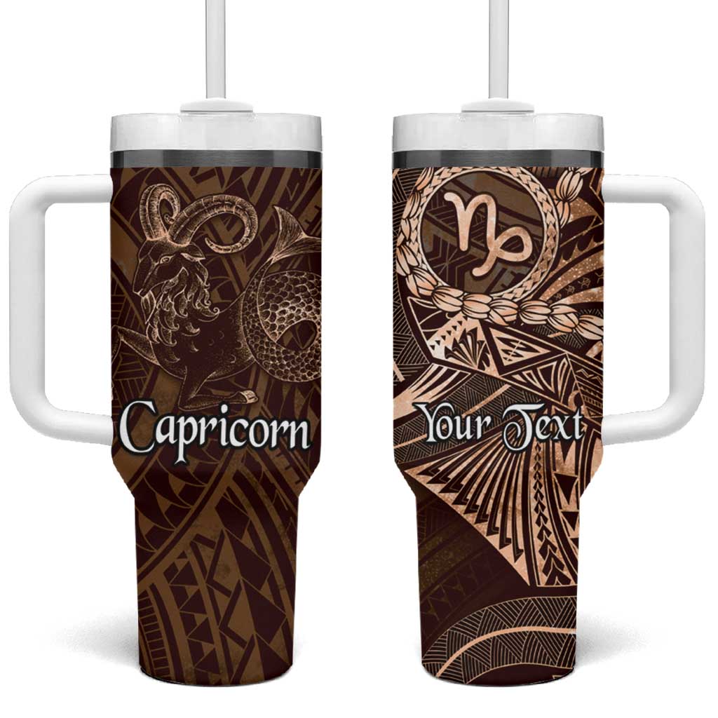 Personalised Polynesia Zodiac Capricorn Tumbler With Handle Galaxy Polynesian Pattern Chest Tattoo Style LT14 One Size: 40 oz Brown - Polynesian Pride