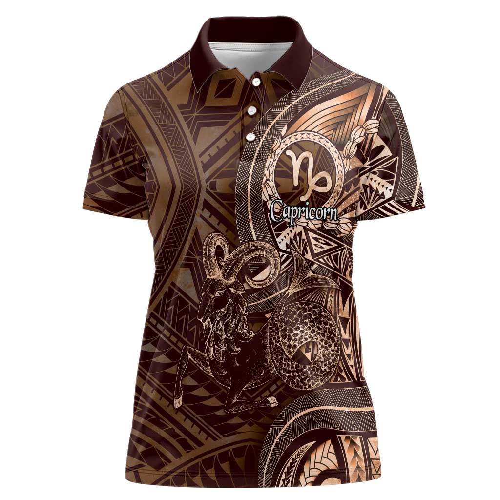 Personalised Polynesia Zodiac Capricorn Women Polo Shirt Galaxy Polynesian Pattern Chest Tattoo Style