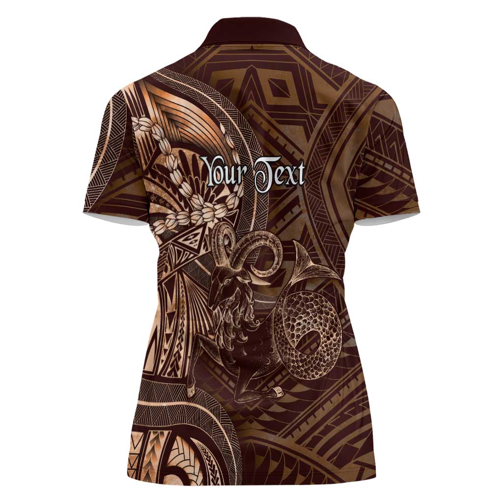 Personalised Polynesia Zodiac Capricorn Women Polo Shirt Galaxy Polynesian Pattern Chest Tattoo Style