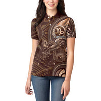 Personalised Polynesia Zodiac Capricorn Women Polo Shirt Galaxy Polynesian Pattern Chest Tattoo Style