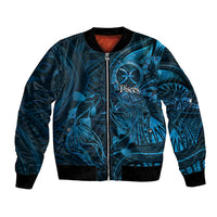 Personalised Polynesia Zodiac Pisces Bomber Jacket Galaxy Polynesian Pattern Chest Tattoo Style LT14 Unisex Blue - Polynesian Pride