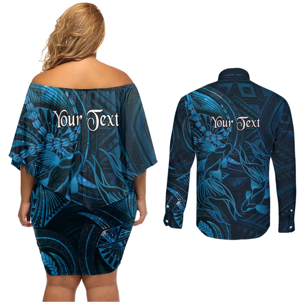Personalised Polynesia Zodiac Pisces Couples Matching Off Shoulder Short Dress and Long Sleeve Button Shirt Galaxy Polynesian Pattern Chest Tattoo Style LT14 - Polynesian Pride