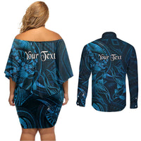 Personalised Polynesia Zodiac Pisces Couples Matching Off Shoulder Short Dress and Long Sleeve Button Shirt Galaxy Polynesian Pattern Chest Tattoo Style LT14 - Polynesian Pride