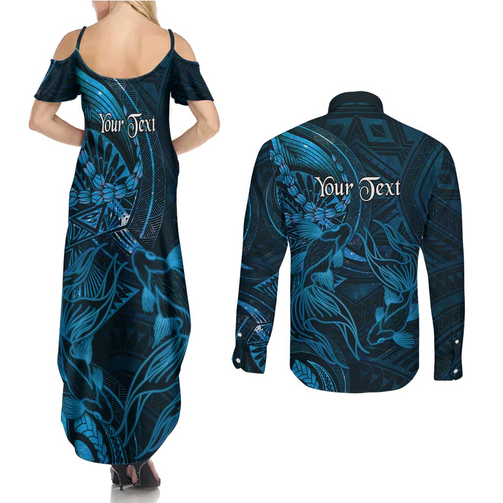 Personalised Polynesia Zodiac Pisces Couples Matching Summer Maxi Dress and Long Sleeve Button Shirt Galaxy Polynesian Pattern Chest Tattoo Style LT14 - Polynesian Pride