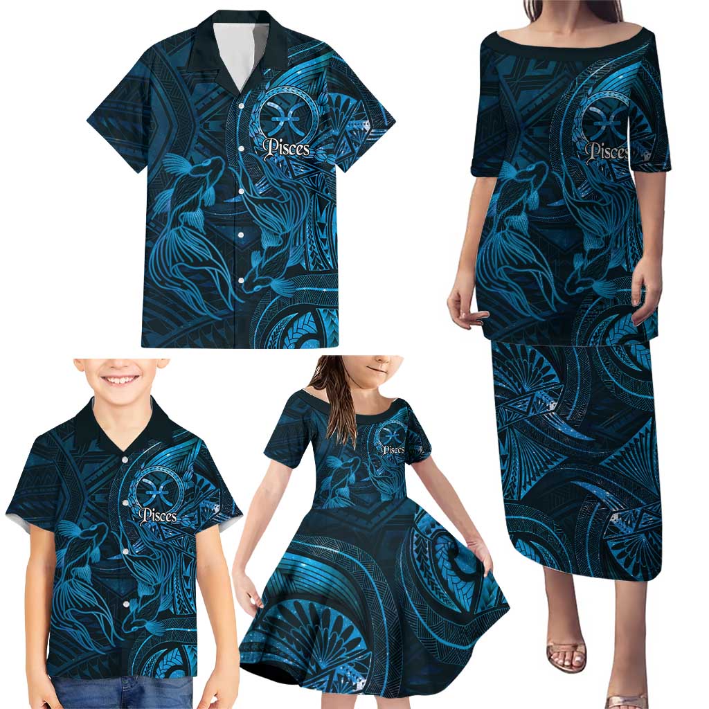 Personalised Polynesia Zodiac Pisces Family Matching Puletasi and Hawaiian Shirt Galaxy Polynesian Pattern Chest Tattoo Style LT14 - Polynesian Pride
