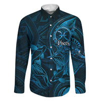 Personalised Polynesia Zodiac Pisces Family Matching Puletasi and Hawaiian Shirt Galaxy Polynesian Pattern Chest Tattoo Style LT14 Dad's Shirt - Long Sleeve Blue - Polynesian Pride