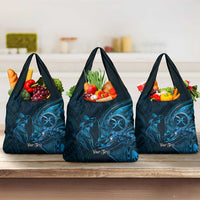 Personalised Polynesia Zodiac Pisces Grocery Bag Galaxy Polynesian Pattern Chest Tattoo Style LT14 3-pack One Size Blue - Polynesian Pride