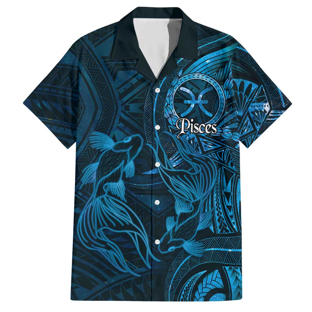Personalised Polynesia Zodiac Pisces Hawaiian Shirt Galaxy Polynesian Pattern Chest Tattoo Style LT14 Blue - Polynesian Pride