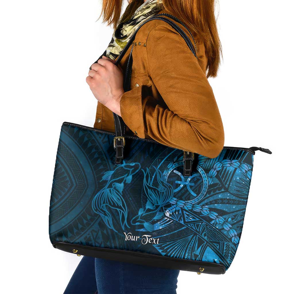 Personalised Polynesia Zodiac Pisces Leather Tote Bag Galaxy Polynesian Pattern Chest Tattoo Style
