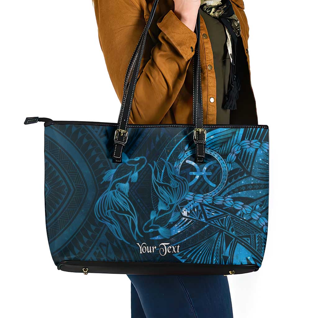 Personalised Polynesia Zodiac Pisces Leather Tote Bag Galaxy Polynesian Pattern Chest Tattoo Style