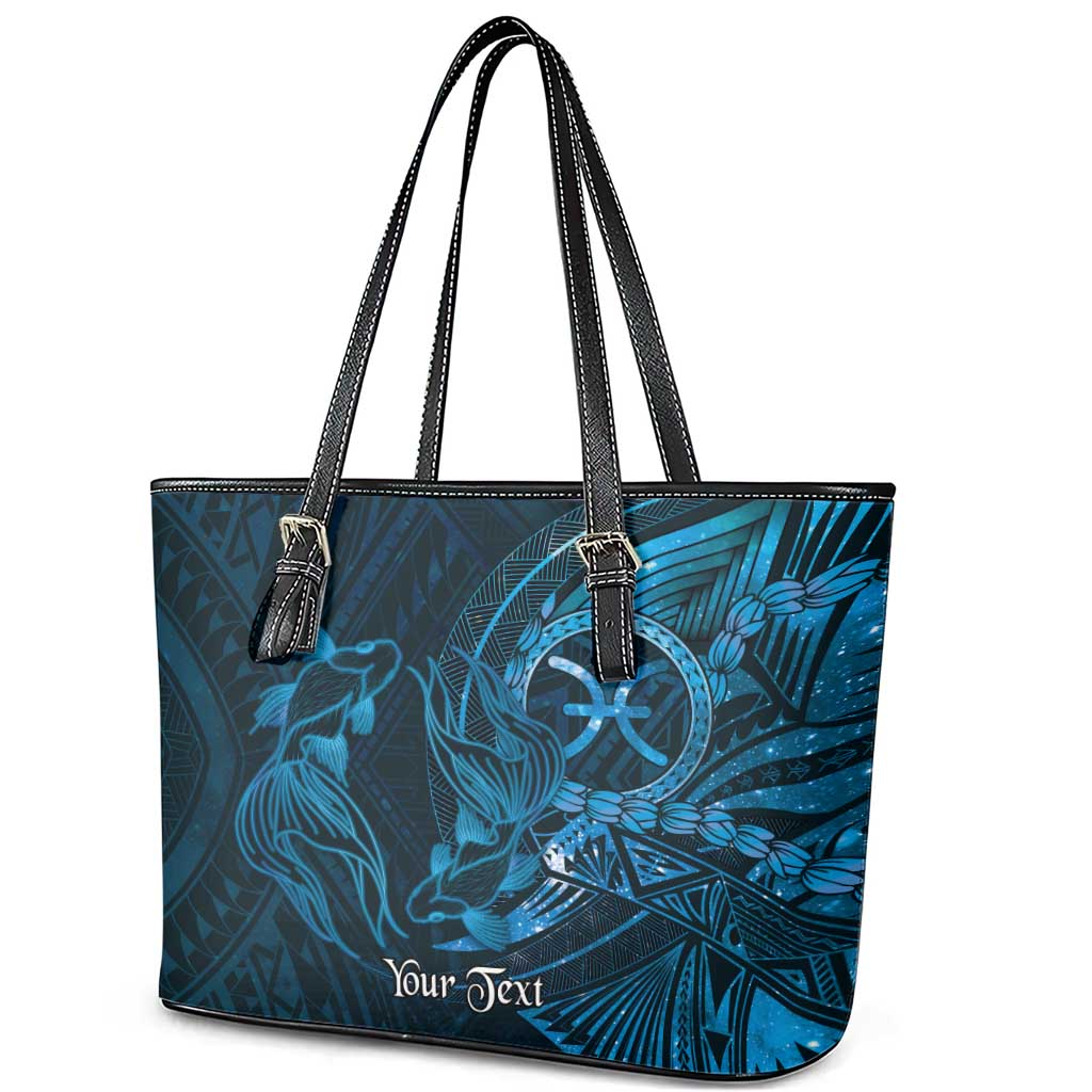 Personalised Polynesia Zodiac Pisces Leather Tote Bag Galaxy Polynesian Pattern Chest Tattoo Style