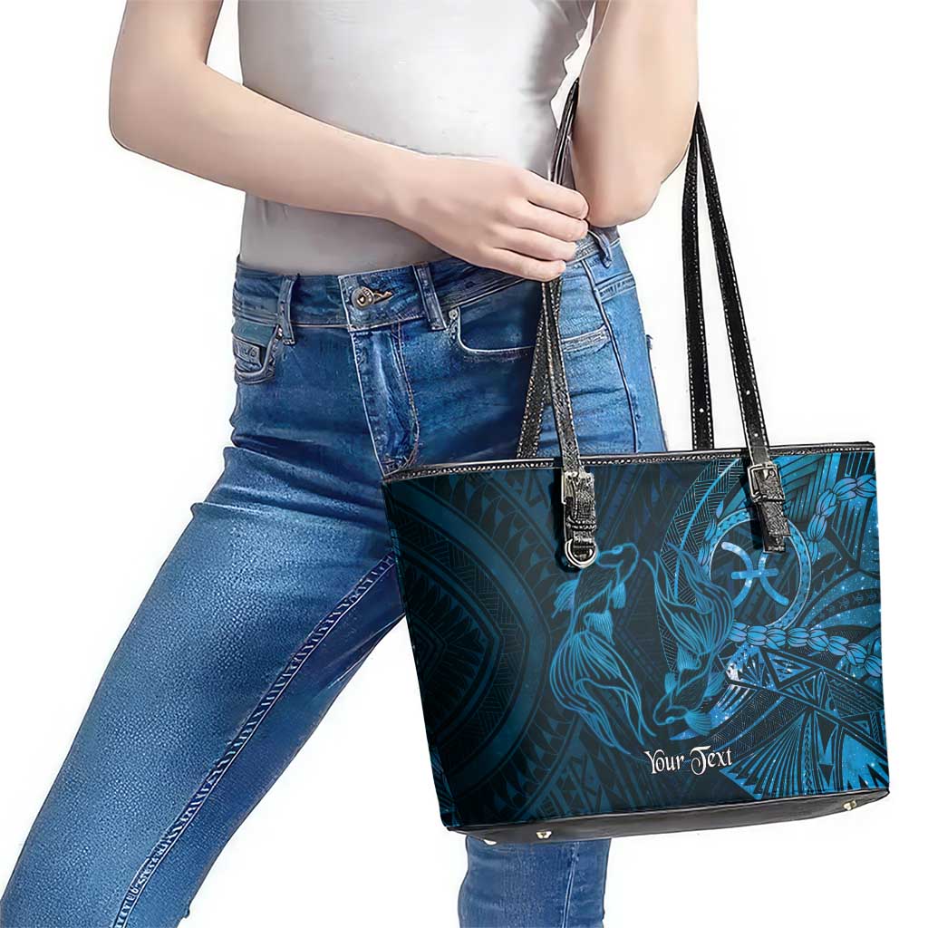 Personalised Polynesia Zodiac Pisces Leather Tote Bag Galaxy Polynesian Pattern Chest Tattoo Style