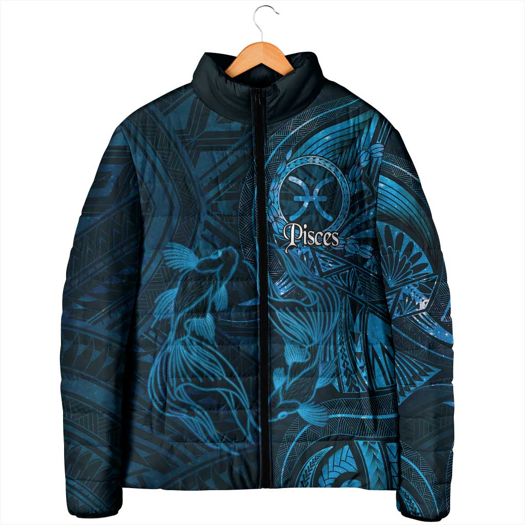 Personalised Polynesia Zodiac Pisces Padded Jacket Galaxy Polynesian Pattern Chest Tattoo Style LT14 - Polynesian Pride