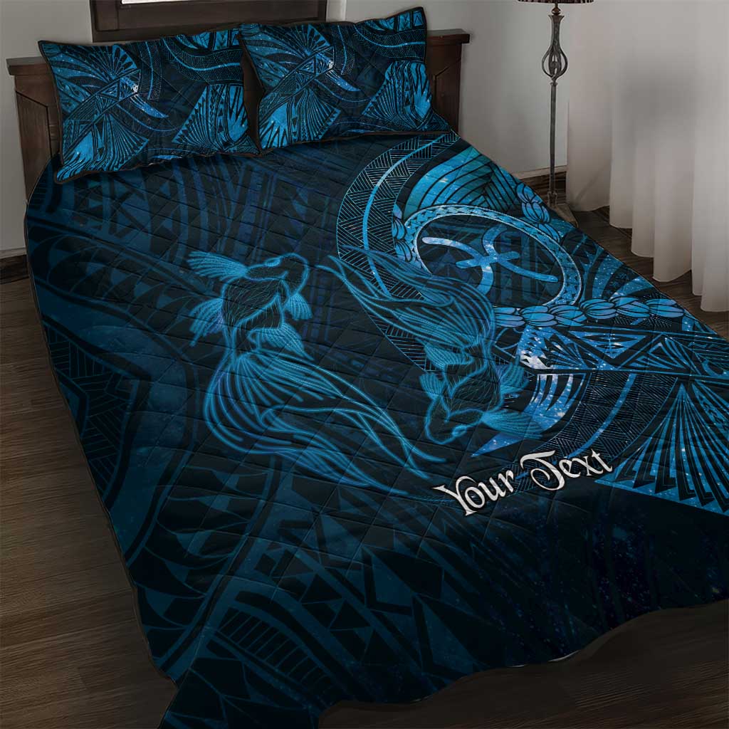 Personalised Polynesia Zodiac Pisces Quilt Bed Set Galaxy Polynesian Pattern Chest Tattoo Style LT14 Blue - Polynesian Pride