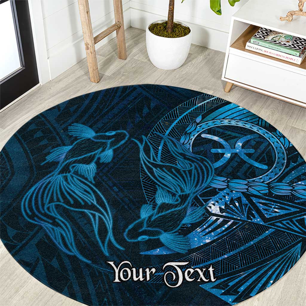 Personalised Polynesia Zodiac Pisces Round Carpet Galaxy Polynesian Pattern Chest Tattoo Style LT14 Blue - Polynesian Pride