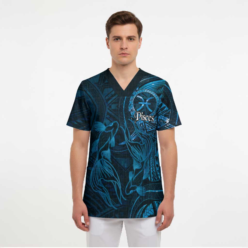 Personalised Polynesia Zodiac Pisces Scrub Top Galaxy Polynesian Pattern Chest Tattoo Style LT14 - Polynesian Pride