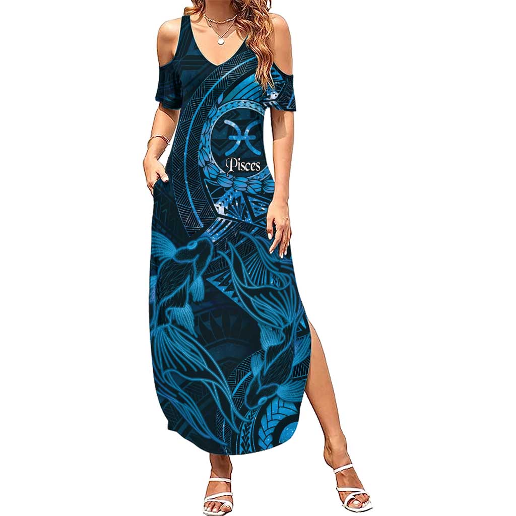 Personalised Polynesia Zodiac Pisces Summer Maxi Dress Galaxy Polynesian Pattern Chest Tattoo Style