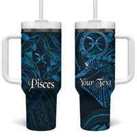 Personalised Polynesia Zodiac Pisces Tumbler With Handle Galaxy Polynesian Pattern Chest Tattoo Style