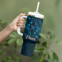 Personalised Polynesia Zodiac Pisces Tumbler With Handle Galaxy Polynesian Pattern Chest Tattoo Style