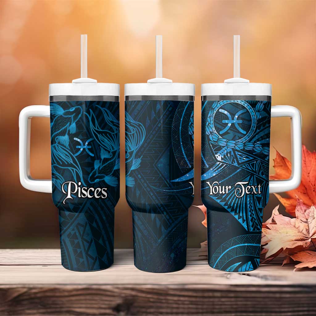 Personalised Polynesia Zodiac Pisces Tumbler With Handle Galaxy Polynesian Pattern Chest Tattoo Style