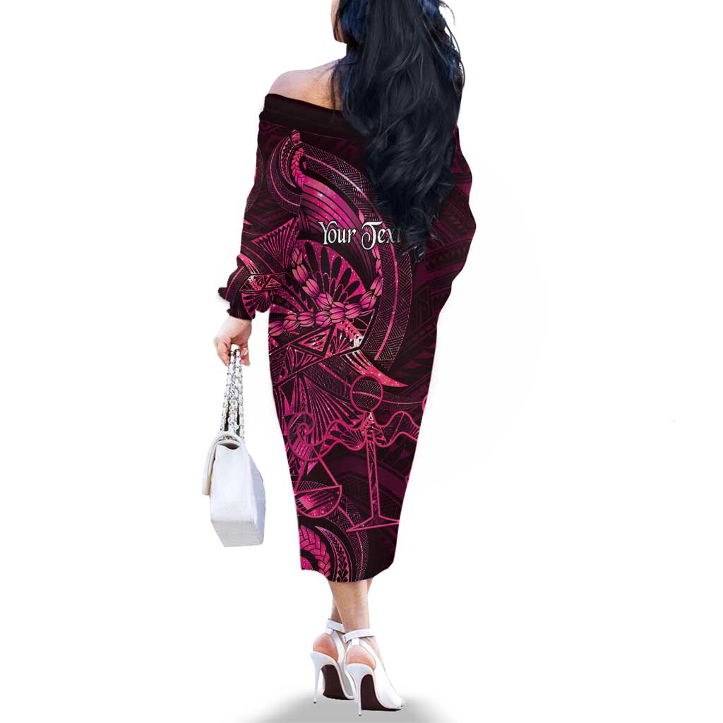 Personalised Polynesia Zodiac Libra Family Matching Off The Shoulder Long Sleeve Dress and Hawaiian Shirt Galaxy Polynesian Pattern Chest Tattoo Style LT14 - Polynesian Pride
