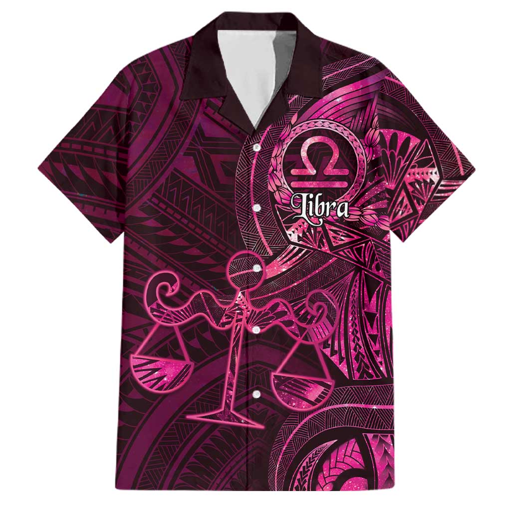 Personalised Polynesia Zodiac Libra Family Matching Off Shoulder Short Dress and Hawaiian Shirt Galaxy Polynesian Pattern Chest Tattoo Style LT14 Dad's Shirt - Short Sleeve Pink - Polynesian Pride