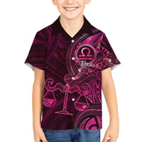 Personalised Polynesia Zodiac Libra Family Matching Short Sleeve Bodycon Dress and Hawaiian Shirt Galaxy Polynesian Pattern Chest Tattoo Style LT14 Son's Shirt Pink - Polynesian Pride