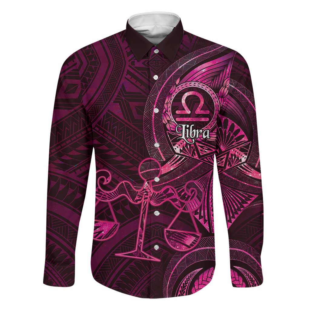 Personalised Polynesia Zodiac Libra Family Matching Tank Maxi Dress and Hawaiian Shirt Galaxy Polynesian Pattern Chest Tattoo Style LT14 Dad's Shirt - Long Sleeve Pink - Polynesian Pride