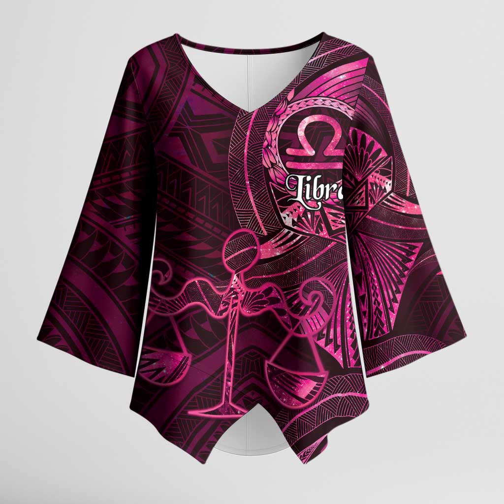 Personalised Polynesia Zodiac Libra Kimono Sleeve Blouse Galaxy Polynesian Pattern Chest Tattoo Style LT14 Female Pink - Polynesian Pride