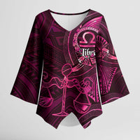 Personalised Polynesia Zodiac Libra Kimono Sleeve Blouse Galaxy Polynesian Pattern Chest Tattoo Style LT14 Female Pink - Polynesian Pride