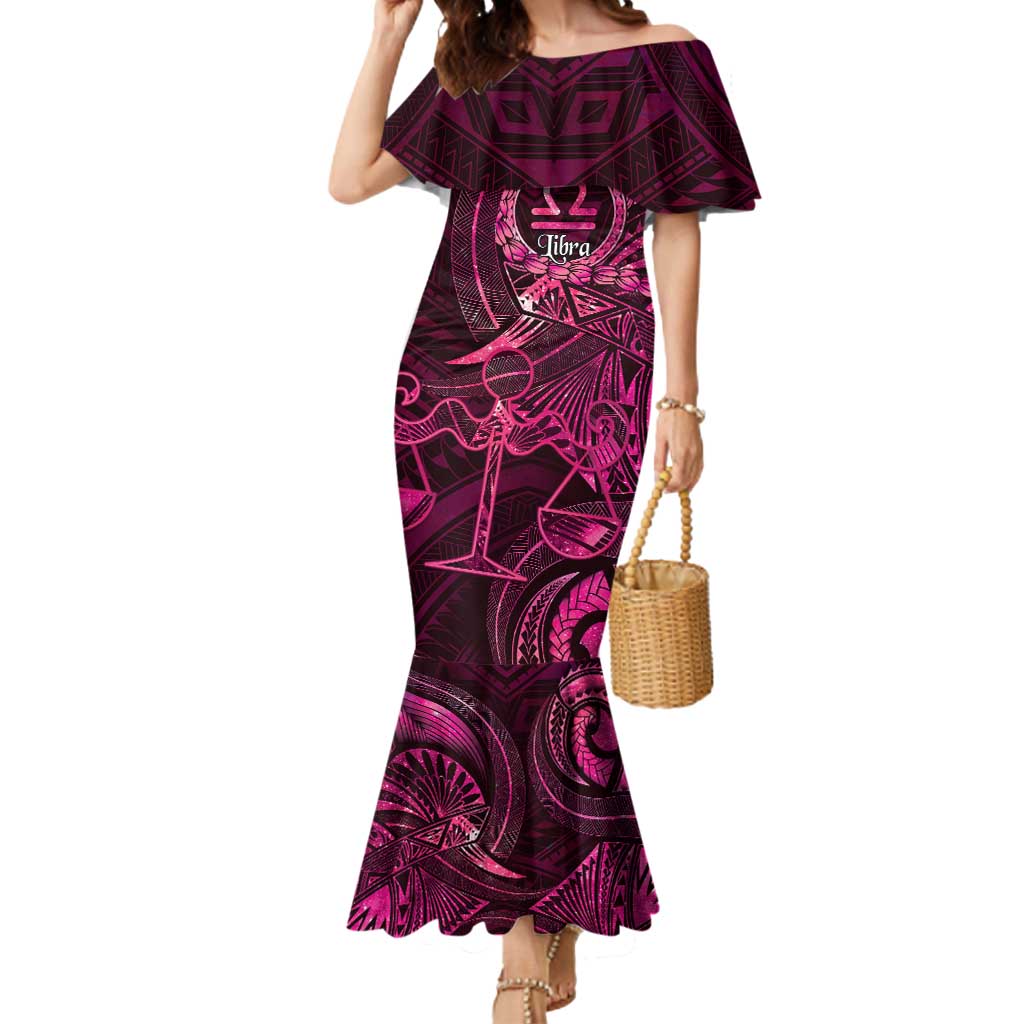 Personalised Polynesia Zodiac Libra Mermaid Dress Galaxy Polynesian Pattern Chest Tattoo Style LT14 Women Pink - Polynesian Pride
