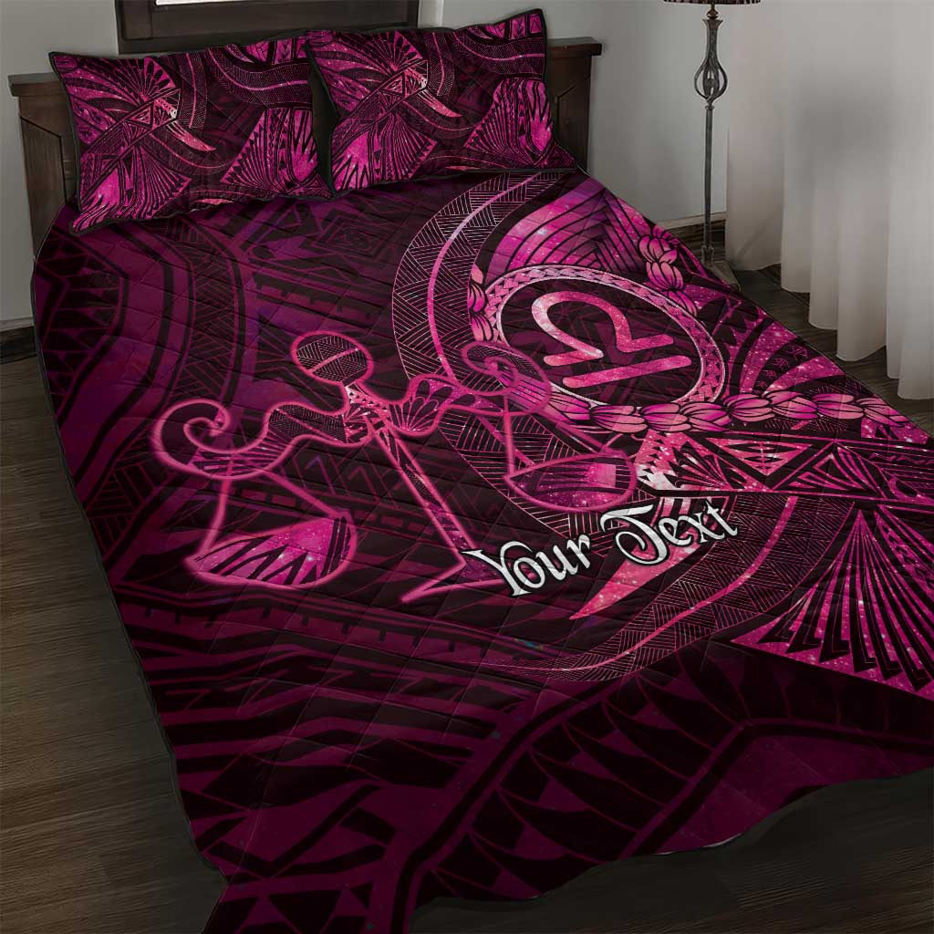 Personalised Polynesia Zodiac Libra Quilt Bed Set Galaxy Polynesian Pattern Chest Tattoo Style LT14 Pink - Polynesian Pride