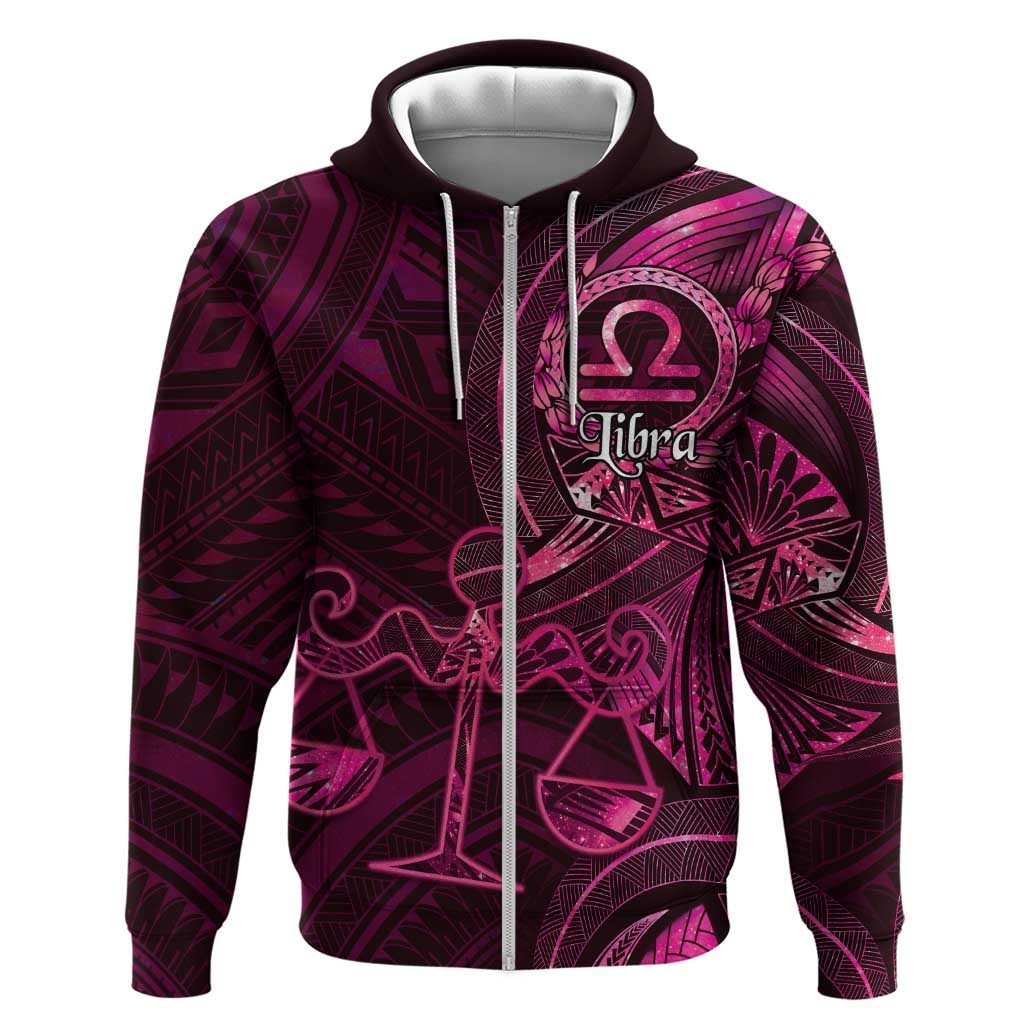 Personalised Polynesia Zodiac Libra Zip Hoodie Galaxy Polynesian Pattern Chest Tattoo Style LT14 Zip Hoodie Pink - Polynesian Pride