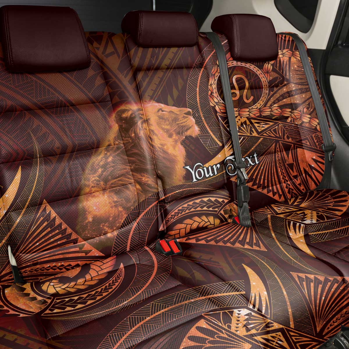Personalised Polynesia Zodiac Leo Back Car Seat Cover Galaxy Polynesian Pattern Chest Tattoo Style