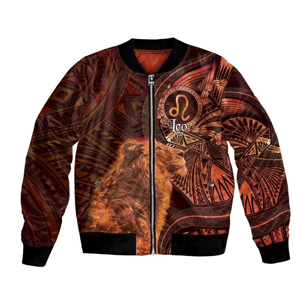 Personalised Polynesia Zodiac Leo Bomber Jacket Galaxy Polynesian Pattern Chest Tattoo Style LT14 Unisex Orange - Polynesian Pride